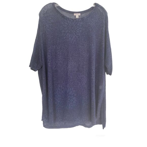 J. Jill Tops - J. Jill Pure Jill Linen Blend Short Dropped sleeve Floral Navy Knit Sz L